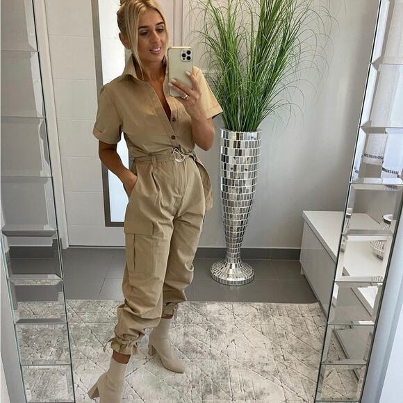ZARA BELTED CARGO JUMPSUIT - Picture 1 of 12